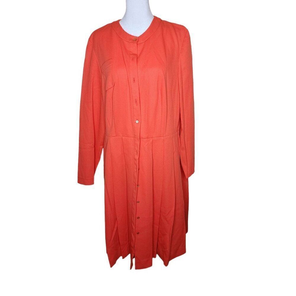 Vintage 60s Shift Dress Pleated Skirt Womens Size 1X Orange Mod